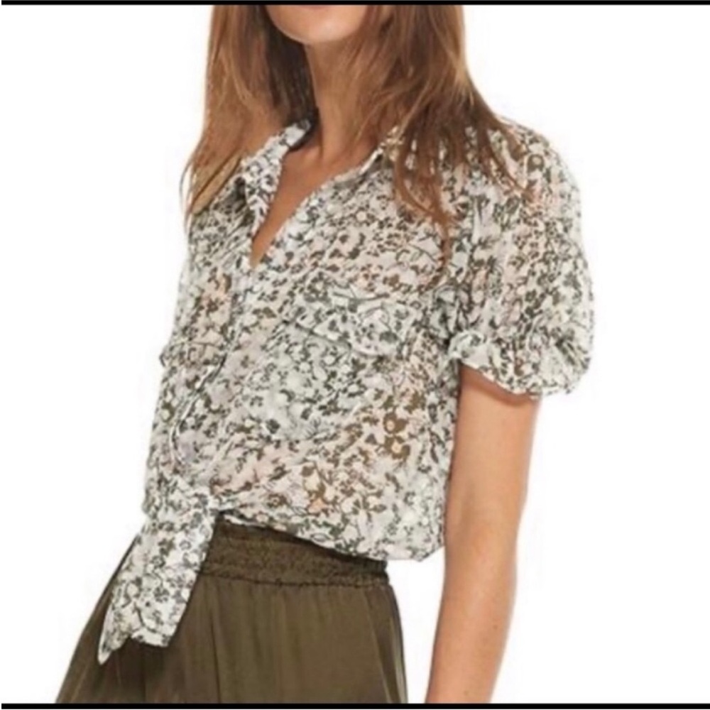 Misa Los Angeles Revolve Ruffle Floral Print Short Sleeve Top Size L